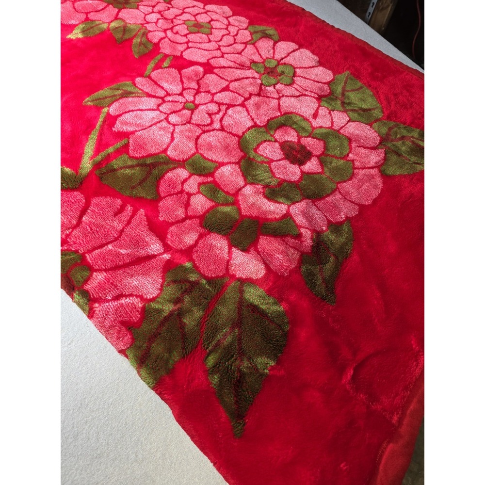 Vintage Korean Hanil Wang Mink Blanket Red Plush Acrylic Korea Soft Heavy 70x86